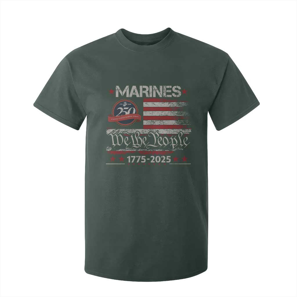 Marine Veteran 250th Anniversary T Shirt For Kid Retro Patriotic Military Gift American Flag TS10 Dark Forest Green Print Your Wear