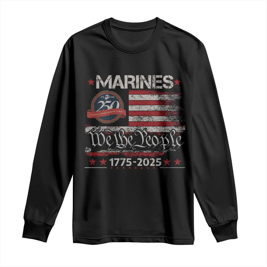 Marine Veteran 250th Anniversary Long Sleeve Shirt Retro Patriotic Military Gift American Flag TS10 Black Print Your Wear