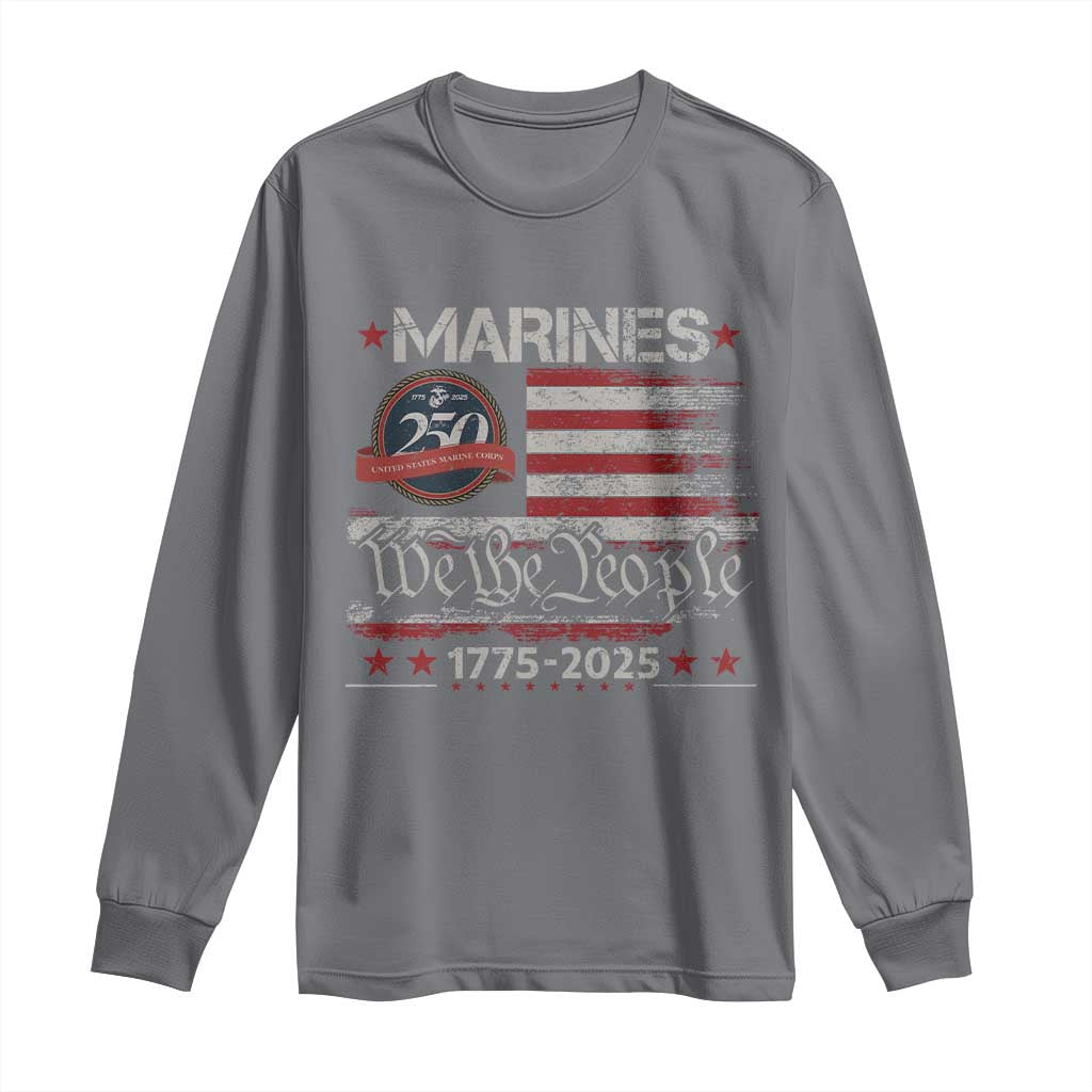 Marine Veteran 250th Anniversary Long Sleeve Shirt Retro Patriotic Military Gift American Flag TS10 Charcoal Print Your Wear