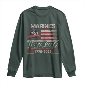 Marine Veteran 250th Anniversary Long Sleeve Shirt Retro Patriotic Military Gift American Flag TS10 Dark Forest Green Print Your Wear