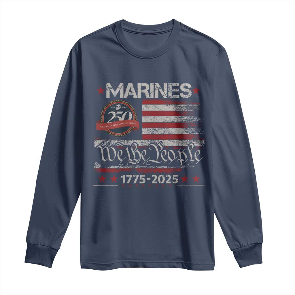 Marine Veteran 250th Anniversary Long Sleeve Shirt Retro Patriotic Military Gift American Flag TS10 Navy Print Your Wear