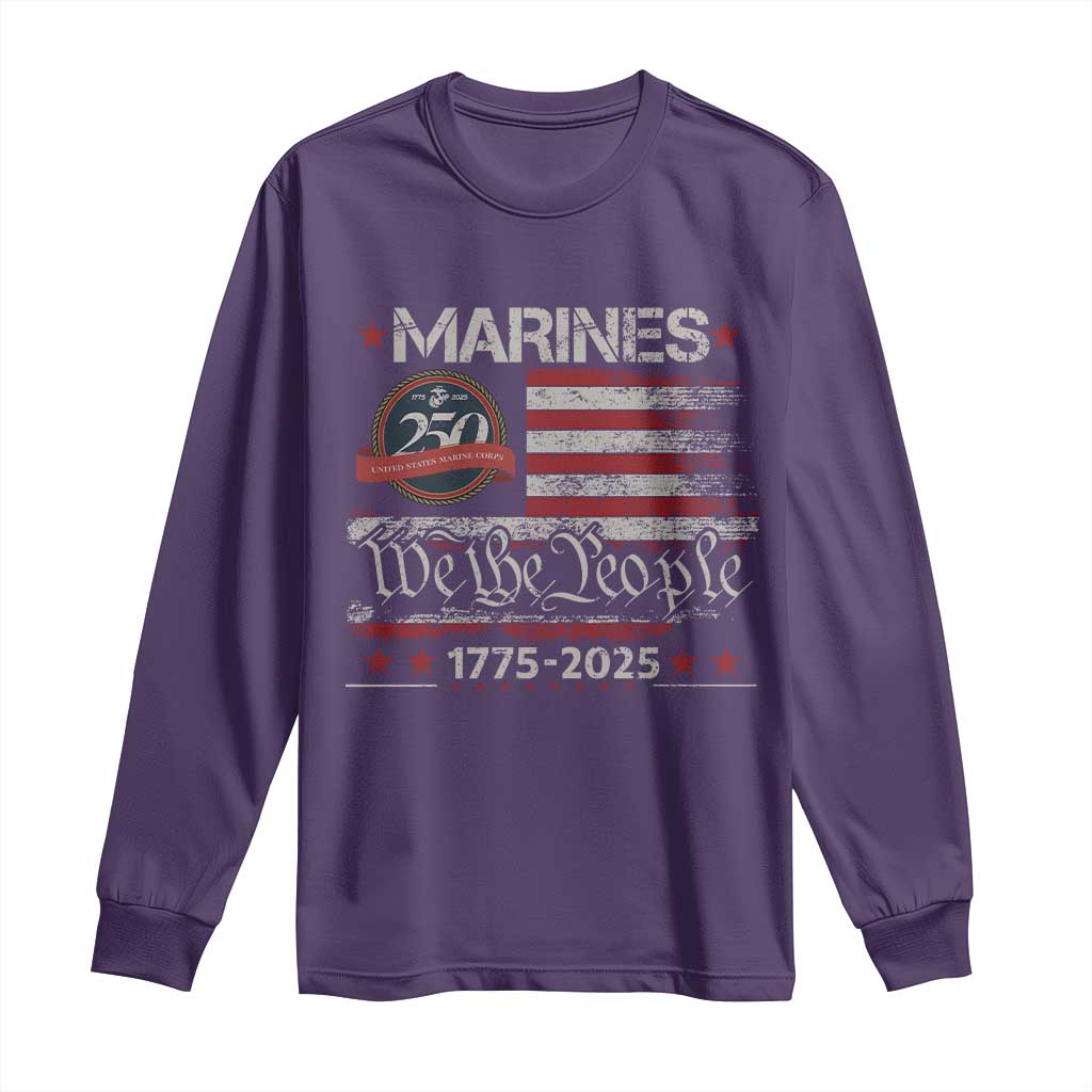 Marine Veteran 250th Anniversary Long Sleeve Shirt Retro Patriotic Military Gift American Flag TS10 Purple Print Your Wear