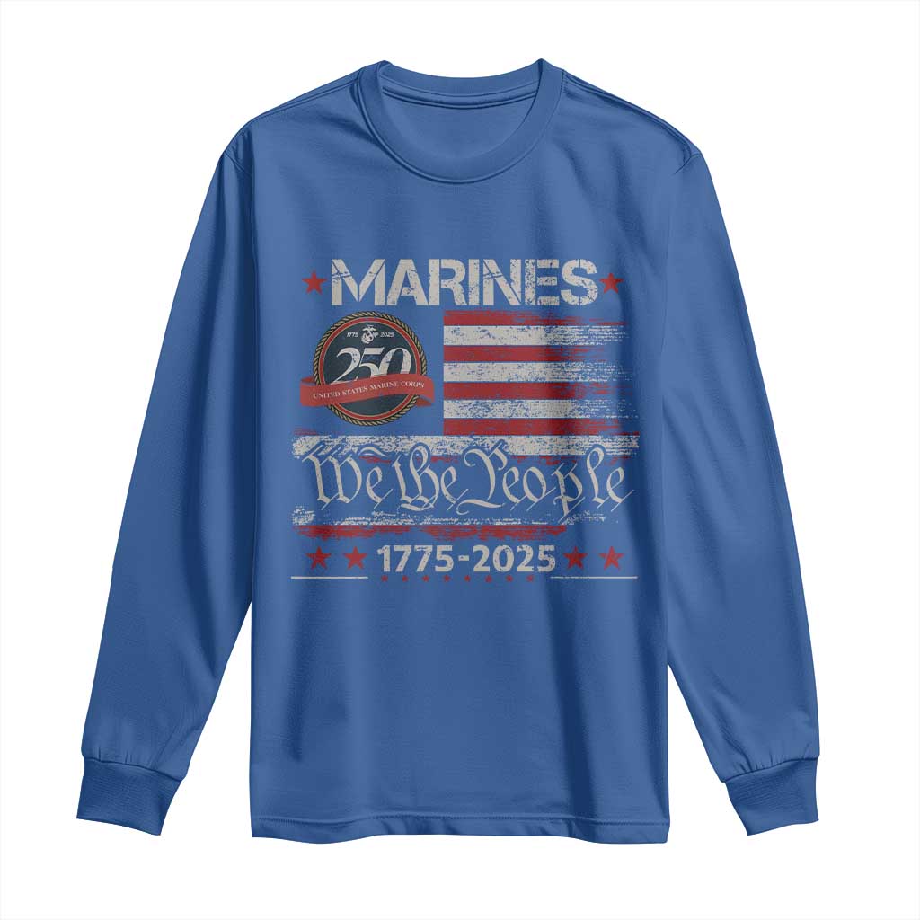 Marine Veteran 250th Anniversary Long Sleeve Shirt Retro Patriotic Military Gift American Flag TS10 Royal Blue Print Your Wear