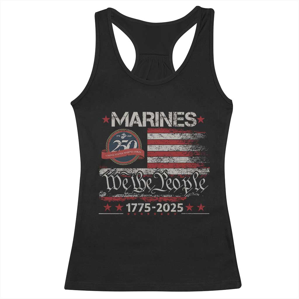 Marine Veteran 250th Anniversary Racerback Tank Top Retro Patriotic Military Gift American Flag - Print Your Wear