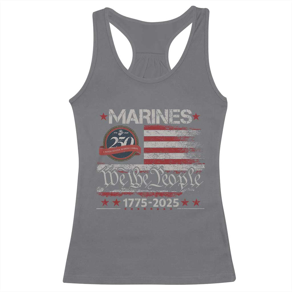 Marine Veteran 250th Anniversary Racerback Tank Top Retro Patriotic Military Gift American Flag TS10 Charcoal Print Your Wear