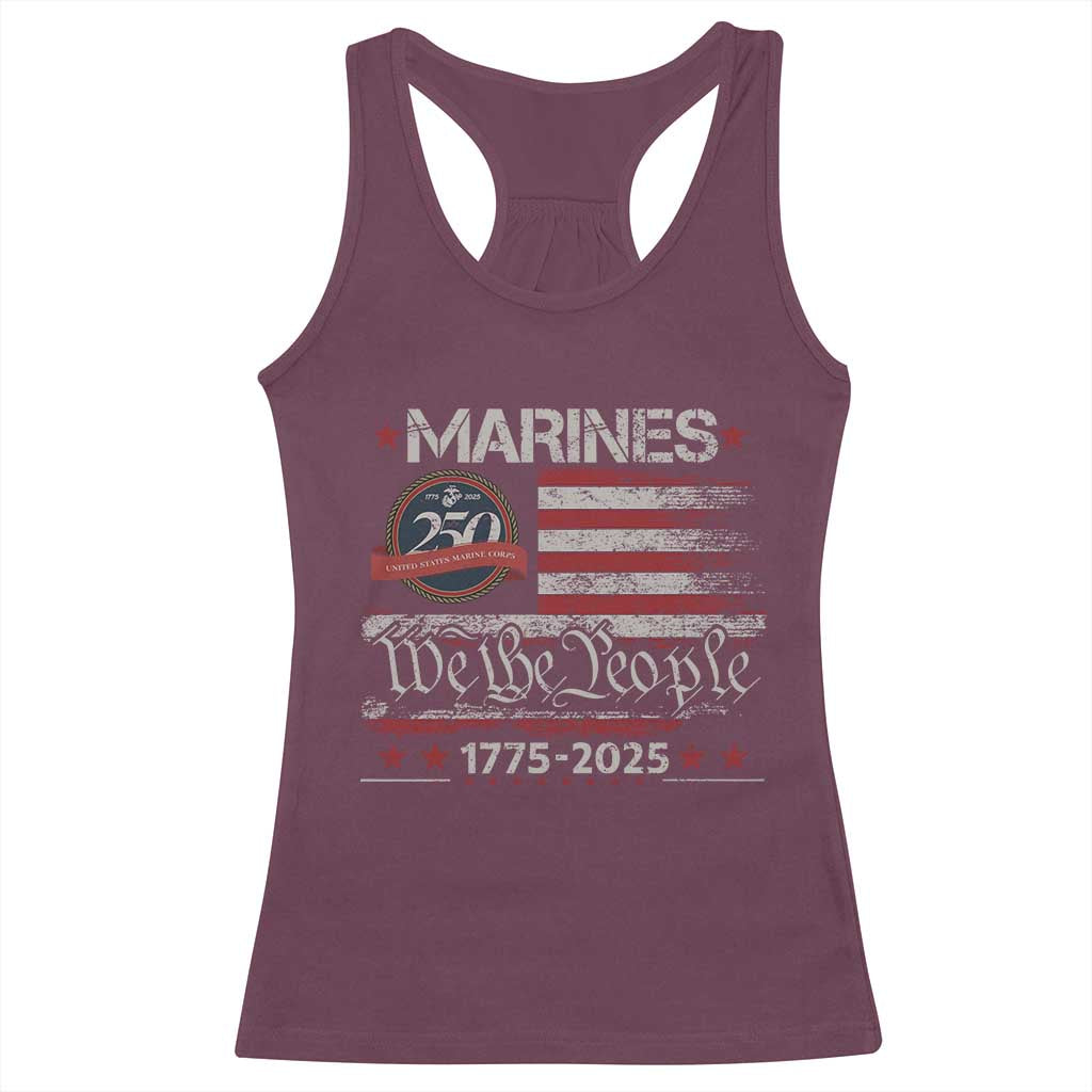Marine Veteran 250th Anniversary Racerback Tank Top Retro Patriotic Military Gift American Flag TS10 Maroon Print Your Wear