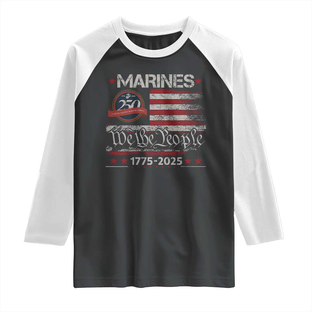 Marine Veteran 250th Anniversary Raglan Shirt Retro Patriotic Military Gift American Flag TS10 Black White Print Your Wear