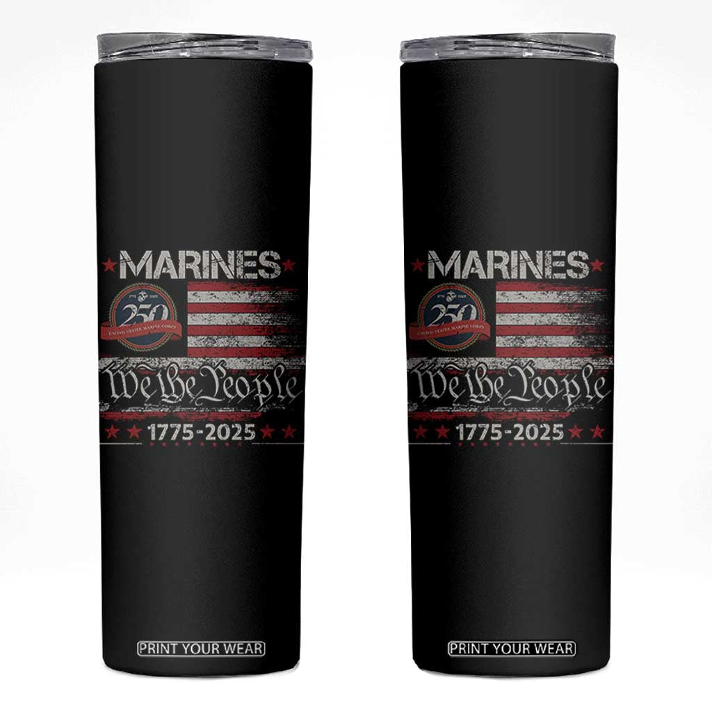 Marine Veteran 250th Anniversary Skinny Tumbler Retro Patriotic Military Gift American Flag TS10 Black Print Your Wear