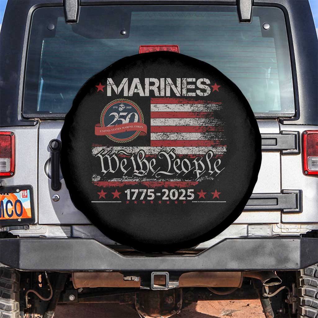 Marine Veteran 250th Anniversary Spare Tire Cover Retro Patriotic Military Gift American Flag TS10 No hole Black Print Your Wear