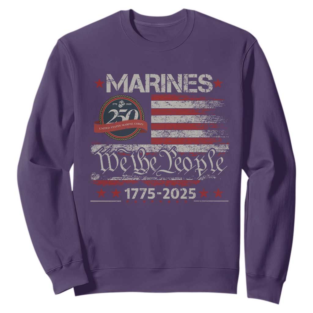 Marine Veteran 250th Anniversary Sweatshirt Retro Patriotic Military Gift American Flag TS10 Purple Print Your Wear