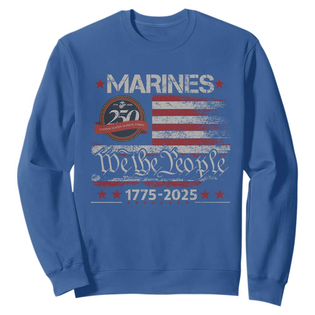 Marine Veteran 250th Anniversary Sweatshirt Retro Patriotic Military Gift American Flag TS10 Royal Blue Print Your Wear