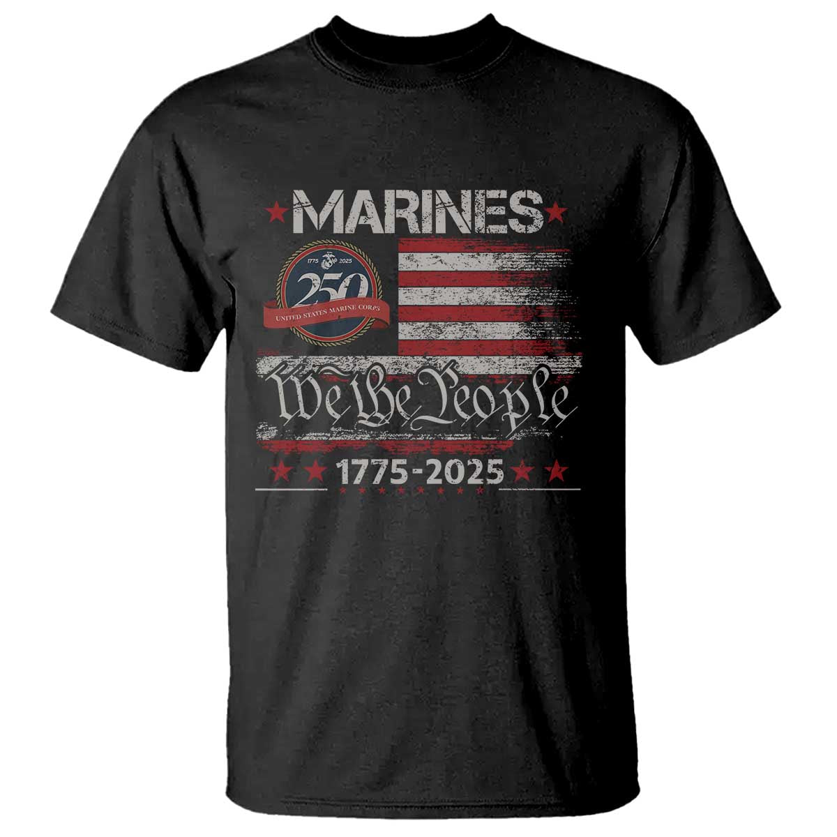 Marine Veteran 250th Anniversary T Shirt Retro Patriotic Military Gift American Flag TS10 Black Print Your Wear