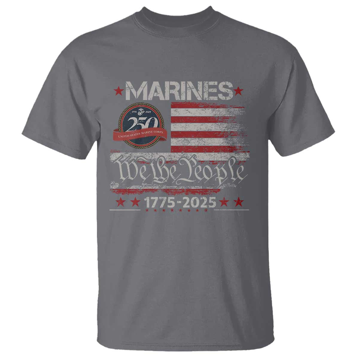 Marine Veteran 250th Anniversary T Shirt Retro Patriotic Military Gift American Flag TS10 Charcoal Print Your Wear