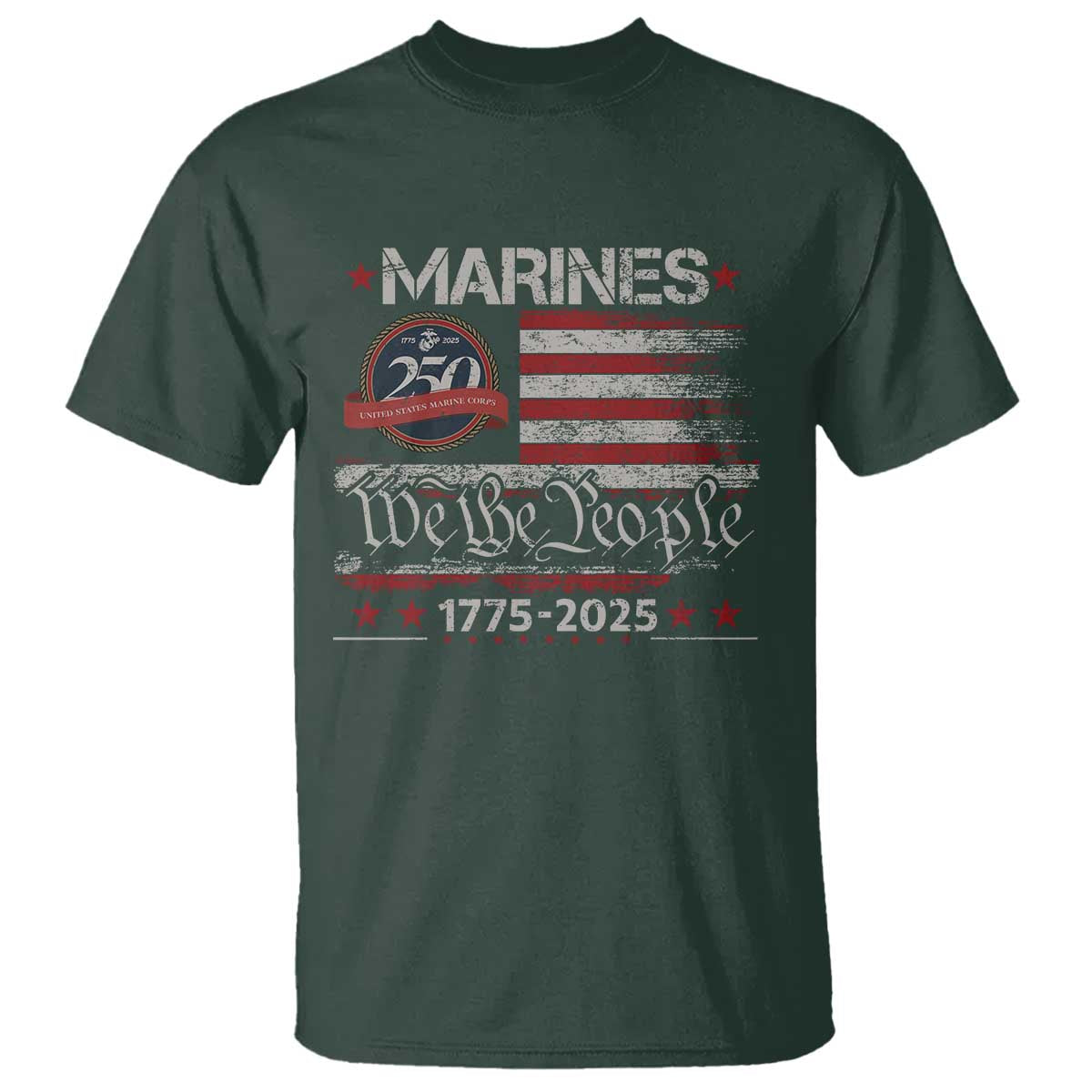 Marine Veteran 250th Anniversary T Shirt Retro Patriotic Military Gift American Flag TS10 Dark Forest Green Print Your Wear