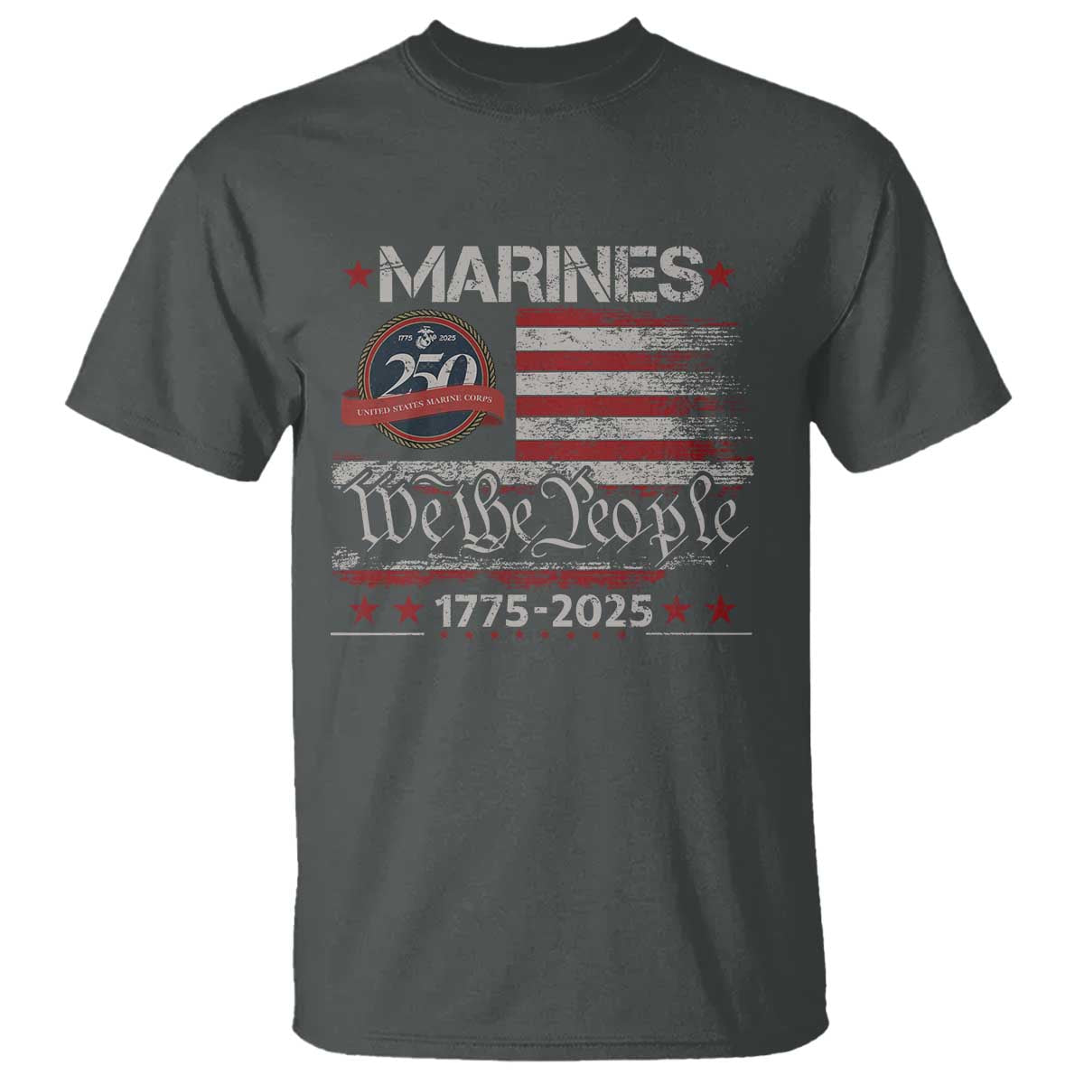 Marine Veteran 250th Anniversary T Shirt Retro Patriotic Military Gift American Flag TS10 Dark Heather Print Your Wear