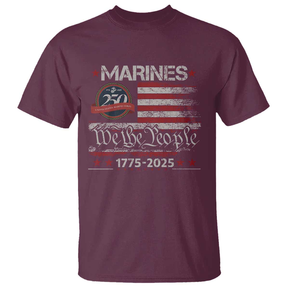 Marine Veteran 250th Anniversary T Shirt Retro Patriotic Military Gift American Flag TS10 Maroon Print Your Wear
