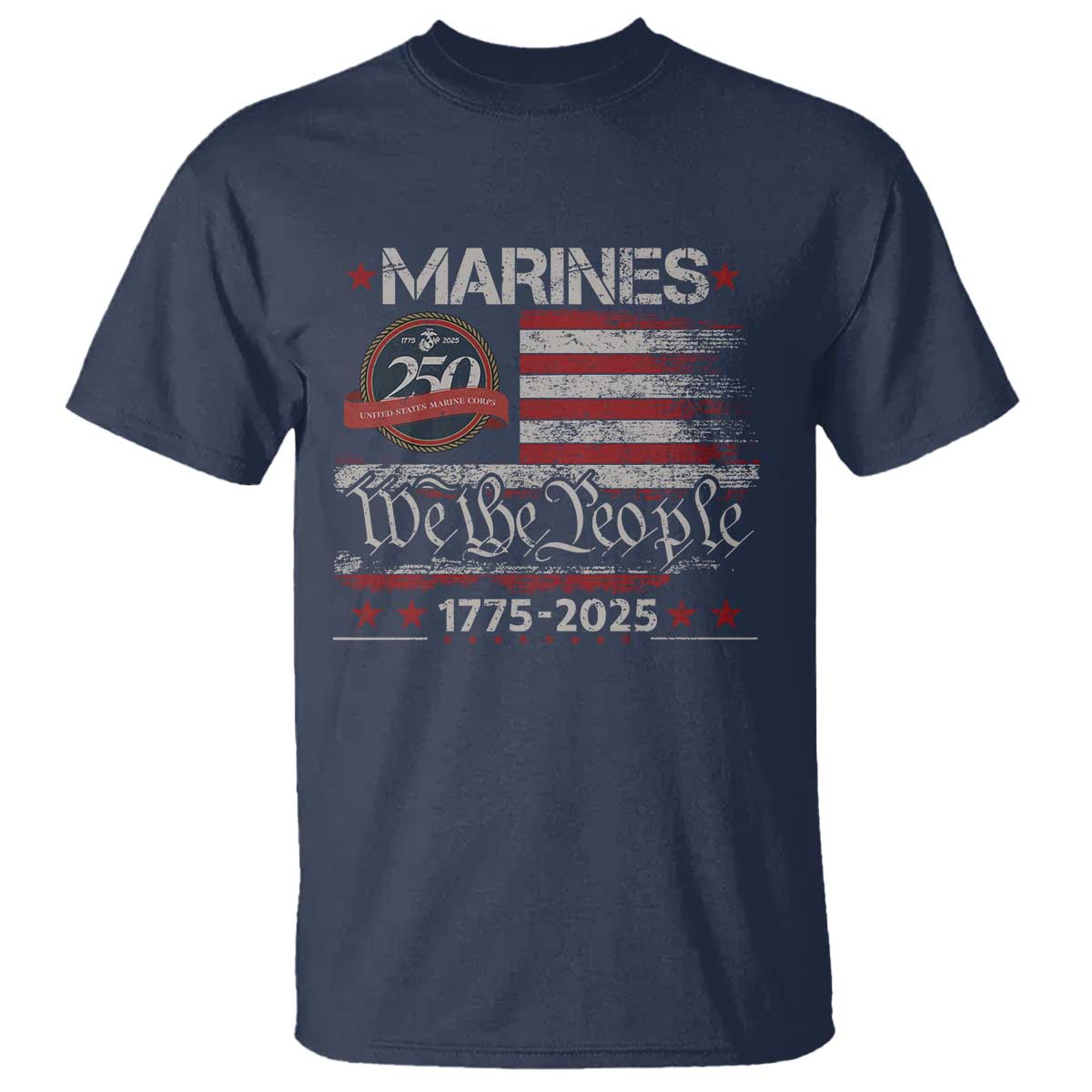 Marine Veteran 250th Anniversary T Shirt Retro Patriotic Military Gift American Flag TS10 Navy Print Your Wear