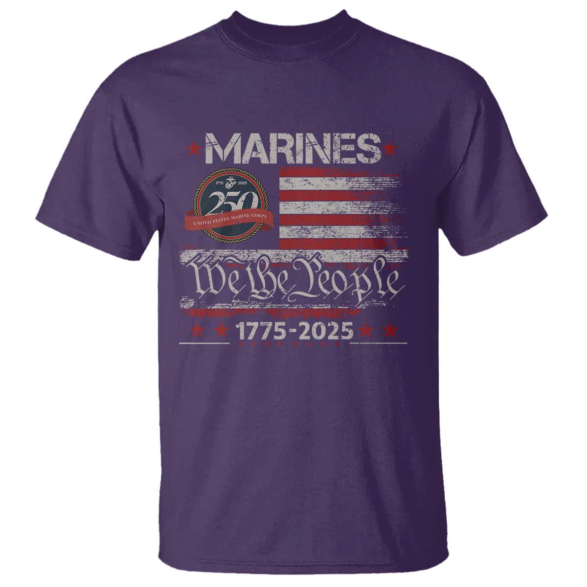 Marine Veteran 250th Anniversary T Shirt Retro Patriotic Military Gift American Flag TS10 Purple Print Your Wear
