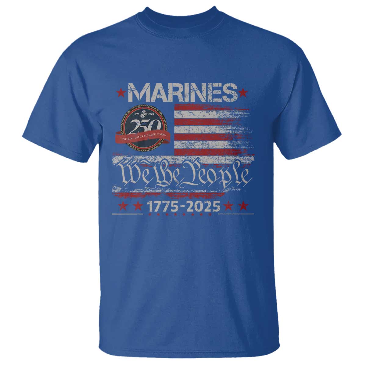 Marine Veteran 250th Anniversary T Shirt Retro Patriotic Military Gift American Flag TS10 Royal Blue Print Your Wear
