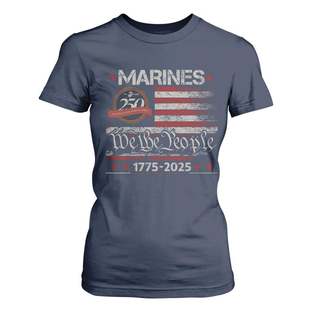 Marine Veteran 250th Anniversary T Shirt For Women Retro Patriotic Military Gift American Flag TS10 Navy Print Your Wear