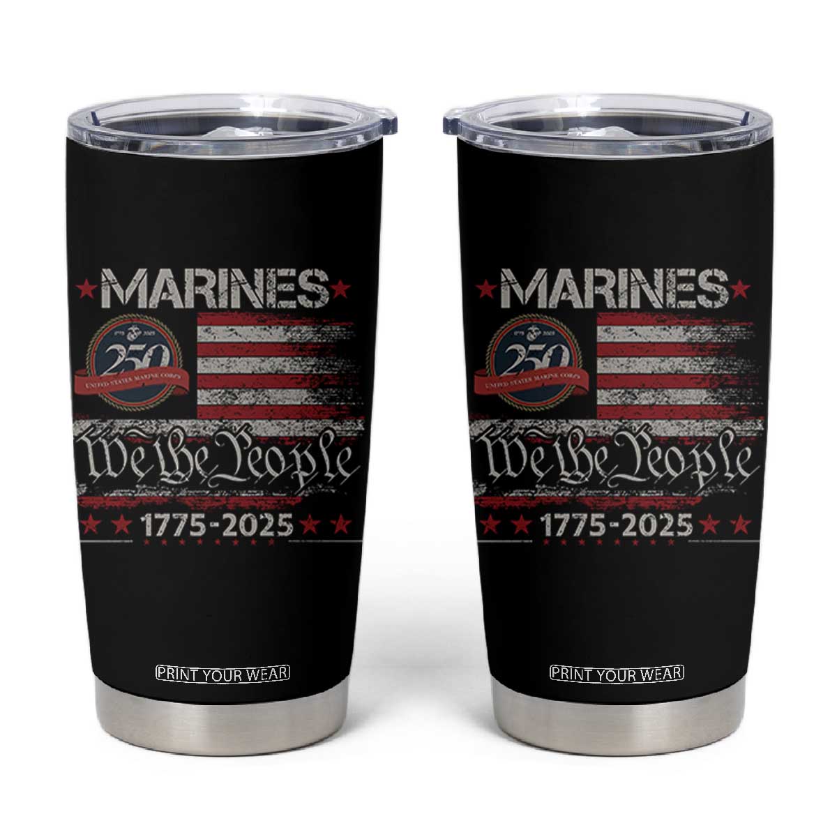 Marine Veteran 250th Anniversary Tumbler Cup Retro Patriotic Military Gift American Flag - Print Your Wear