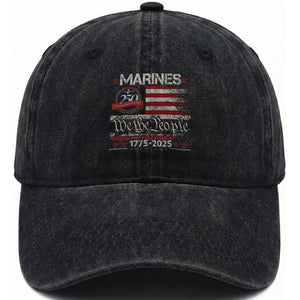 Marine Veteran 250th Anniversary Washed Cotton Baseball Cap Retro Patriotic Military Gift American Flag TS10 Washed Cap Universal Fit Black Print Your Wear