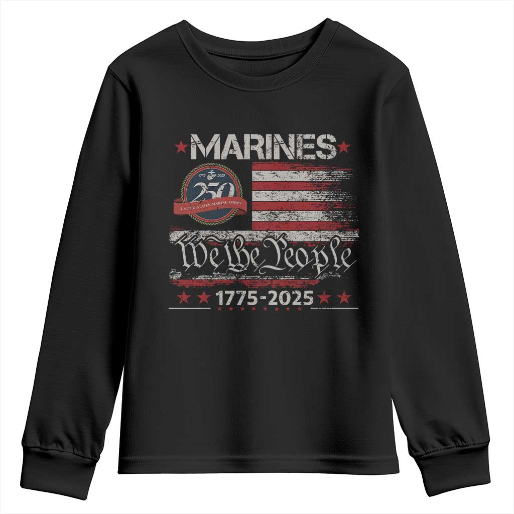 Marine Veteran 250th Anniversary Youth Sweatshirt Retro Patriotic Military Gift American Flag TS10 Black Print Your Wear