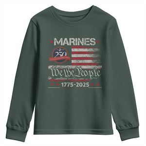 Marine Veteran 250th Anniversary Youth Sweatshirt Retro Patriotic Military Gift American Flag TS10 Dark Forest Green Print Your Wear