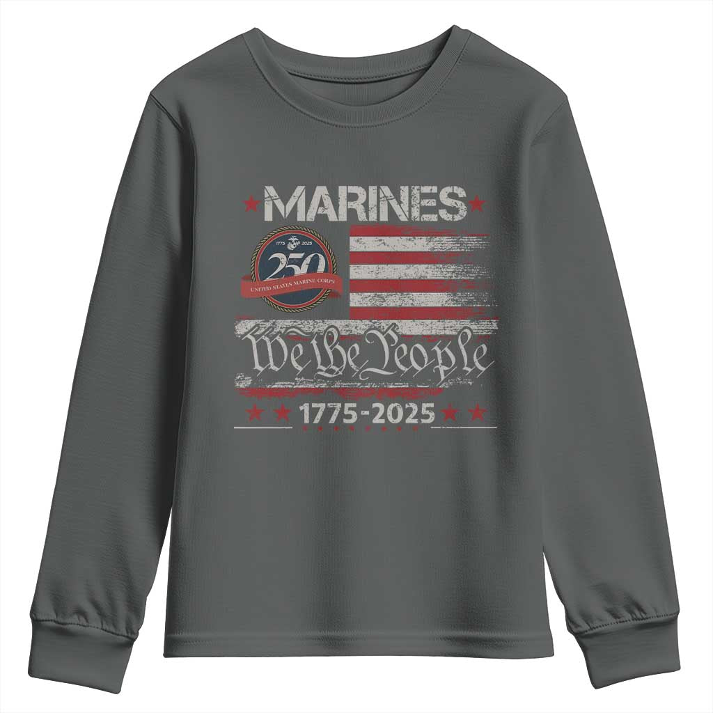 Marine Veteran 250th Anniversary Youth Sweatshirt Retro Patriotic Military Gift American Flag TS10 Dark Heather Print Your Wear