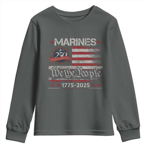 Marine Veteran 250th Anniversary Youth Sweatshirt Retro Patriotic Military Gift American Flag TS10 Dark Heather Print Your Wear