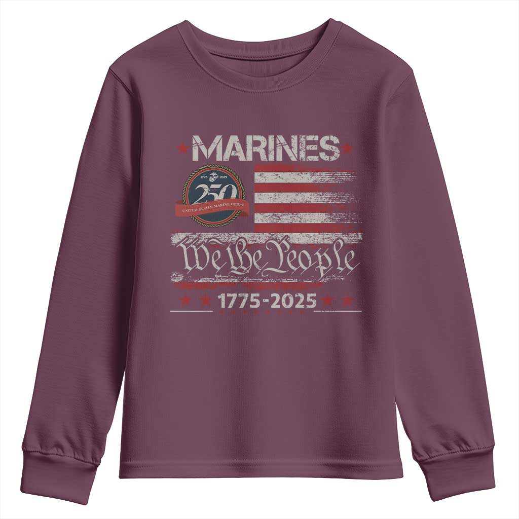 Marine Veteran 250th Anniversary Youth Sweatshirt Retro Patriotic Military Gift American Flag TS10 Maroon Print Your Wear