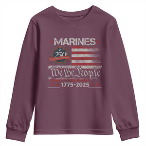 Marine Veteran 250th Anniversary Youth Sweatshirt Retro Patriotic Military Gift American Flag TS10 Maroon Print Your Wear