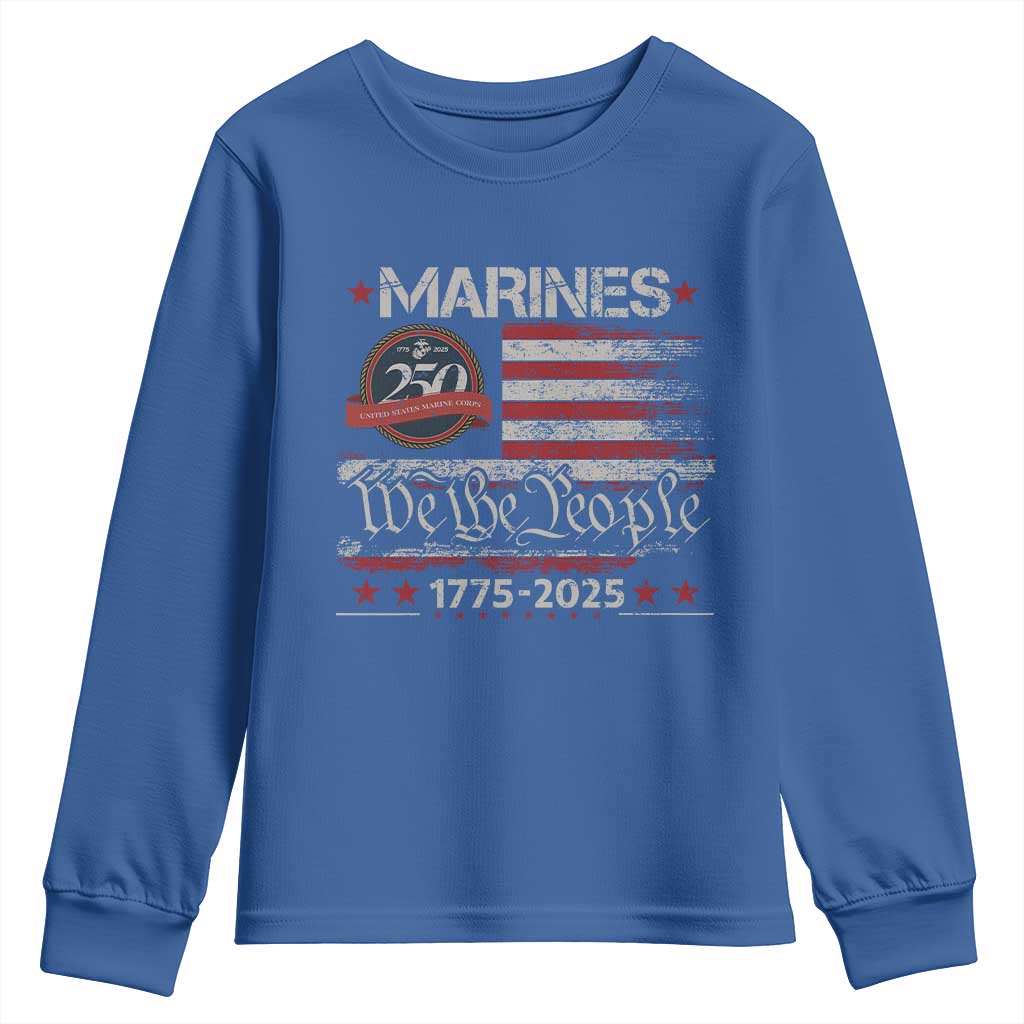 Marine Veteran 250th Anniversary Youth Sweatshirt Retro Patriotic Military Gift American Flag TS10 Royal Blue Print Your Wear