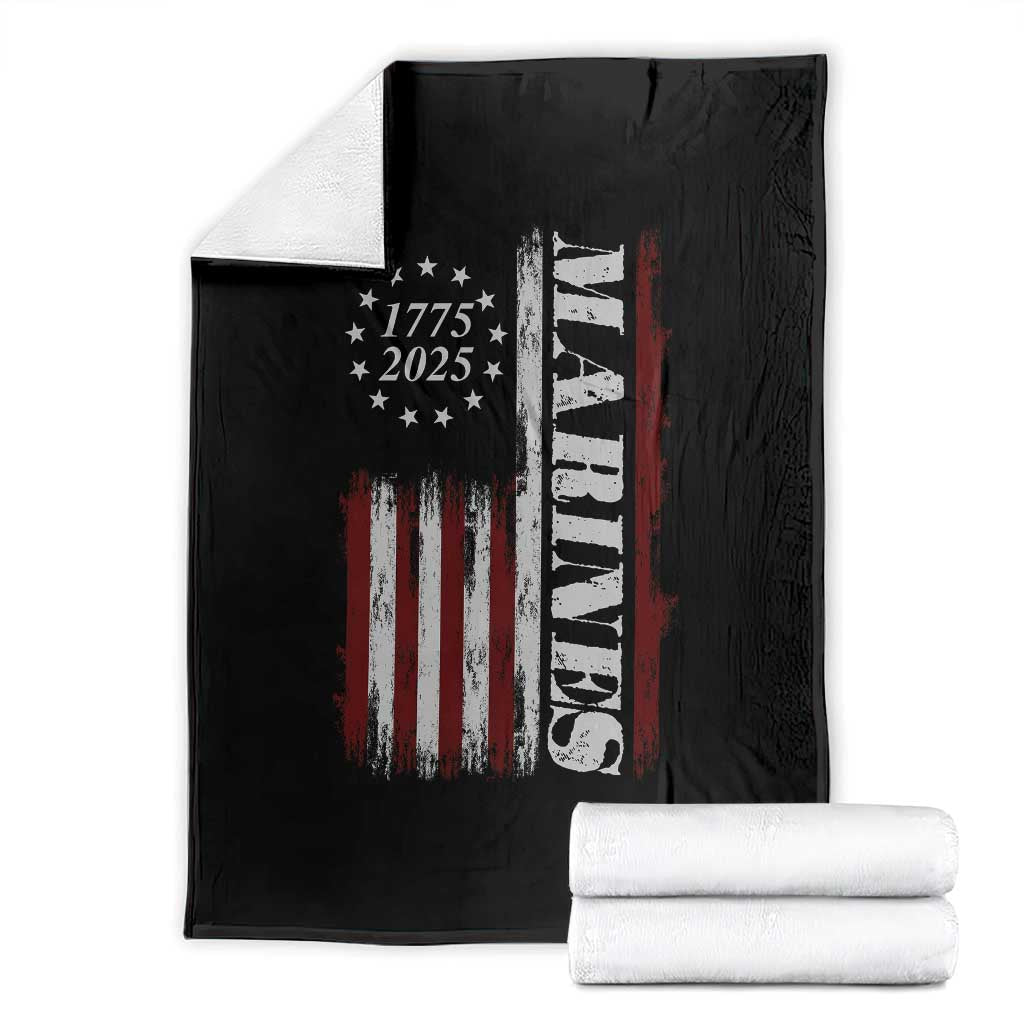 Marine 250th Anniversary Throw Blanket Retro Patriotic Military Veteran Gift American Flag - Print Your Wear