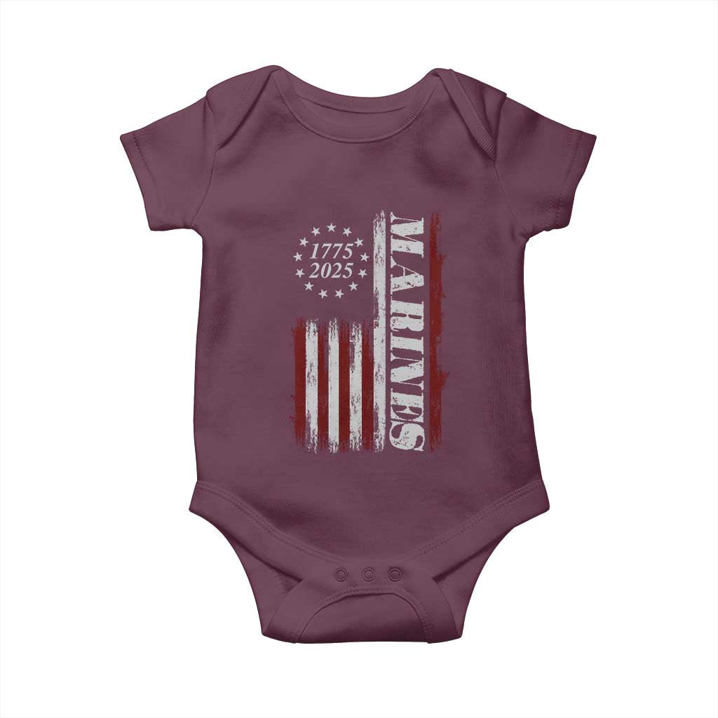 Marine 250th Anniversary Baby Onesie Retro Patriotic Military Veteran Gift American Flag TS10 Maroon Print Your Wear