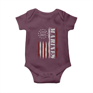 Marine 250th Anniversary Baby Onesie Retro Patriotic Military Veteran Gift American Flag TS10 Maroon Print Your Wear