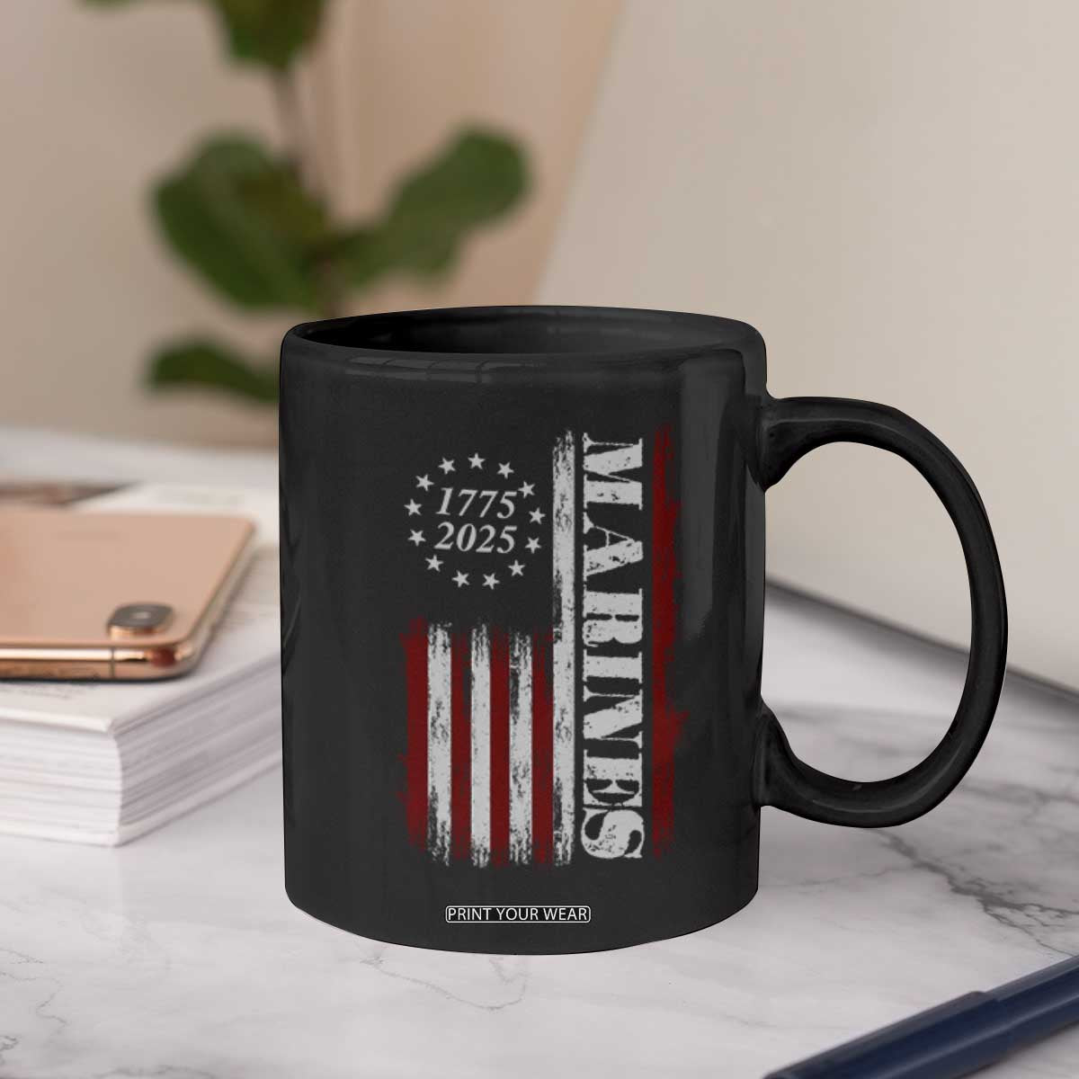 Marine 250th Anniversary Coffee Mug Retro Patriotic Military Veteran Gift American Flag TS10 Print Your Wear