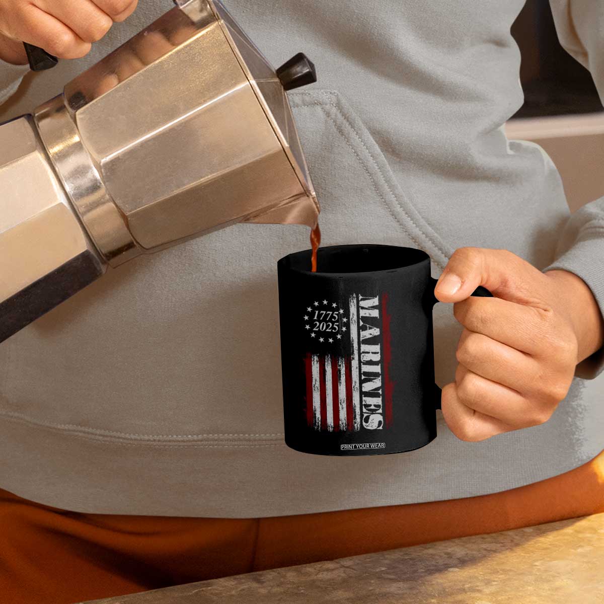 Marine 250th Anniversary Coffee Mug Retro Patriotic Military Veteran Gift American Flag TS10 Print Your Wear
