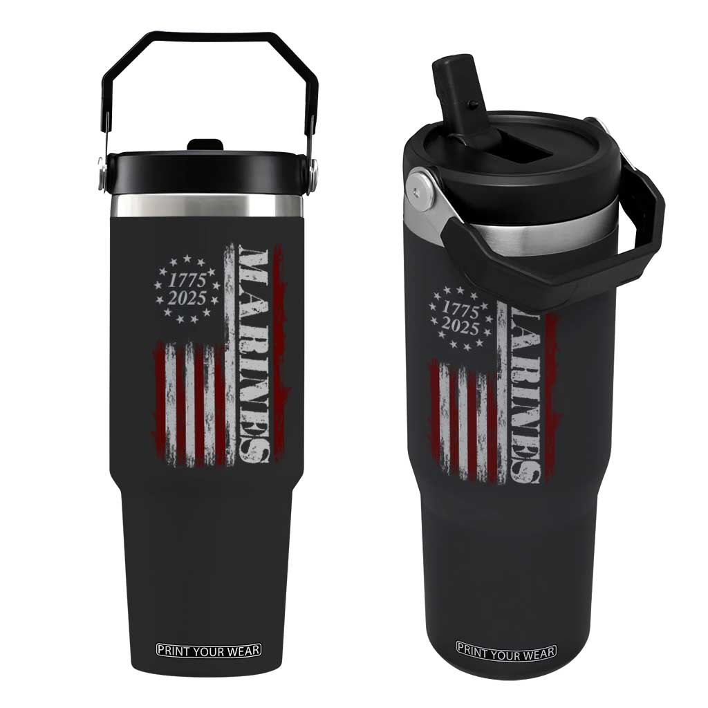 Marine 250th Anniversary Flip Straw Tumbler Retro Patriotic Military Veteran Gift American Flag TS10 One Size: 30 oz Black Print Your Wear
