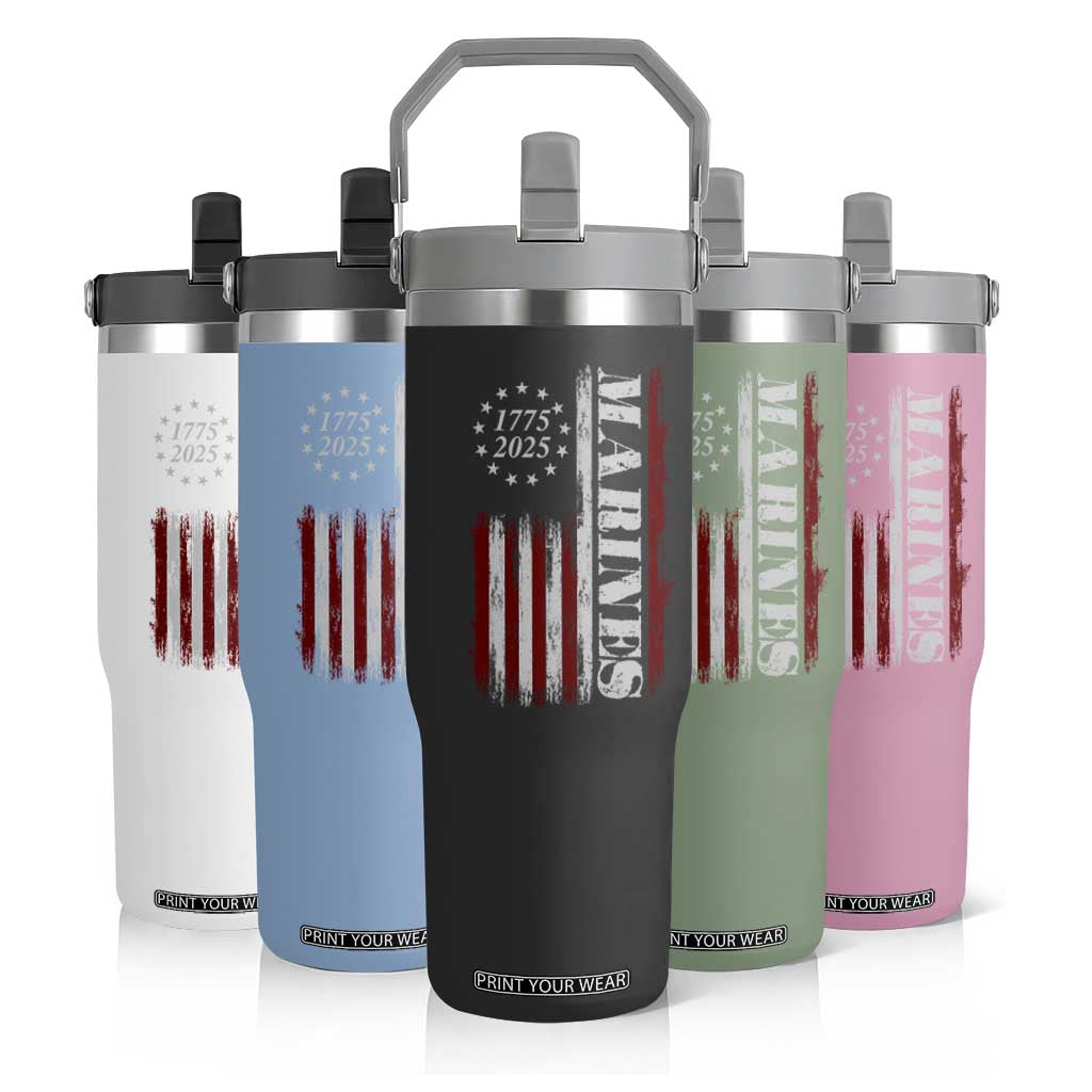 Marine 250th Anniversary Flip Straw Tumbler Retro Patriotic Military Veteran Gift American Flag TS10 Print Your Wear