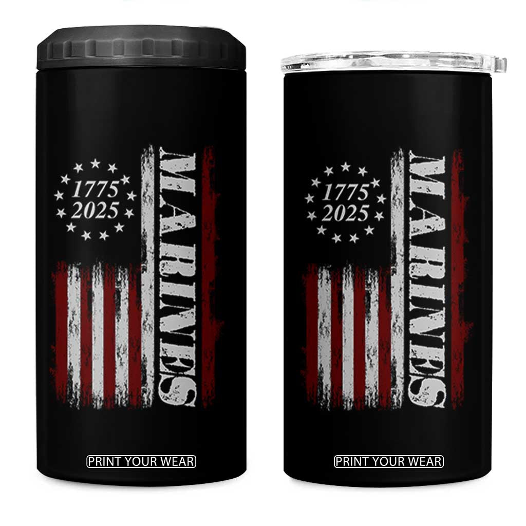 Marine 250th Anniversary 4 in 1 Can Cooler Tumbler Retro Patriotic Military Veteran Gift American Flag - Print Your Wear