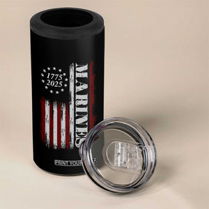 Marine 250th Anniversary 4 in 1 Can Cooler Tumbler Retro Patriotic Military Veteran Gift American Flag - Print Your Wear