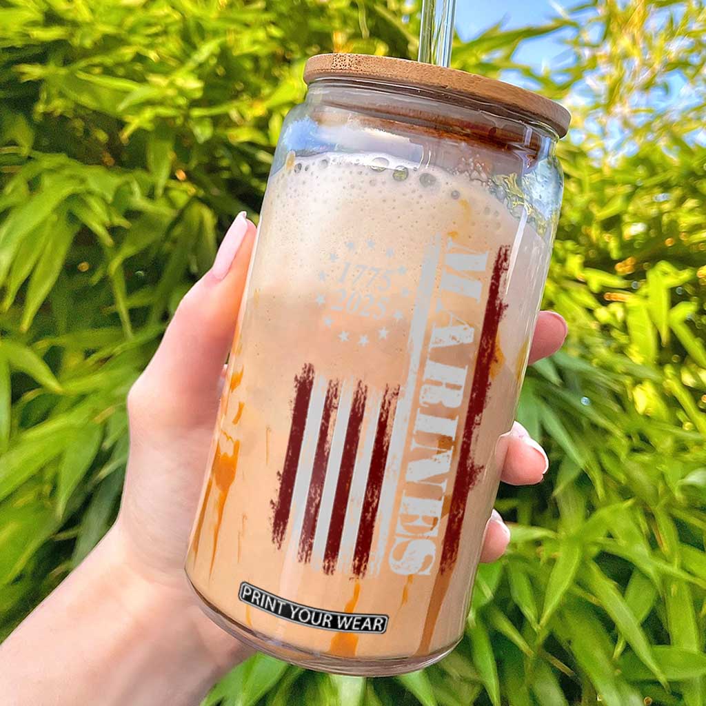 Marine 250th Anniversary Glass Can Retro Patriotic Military Veteran Gift American Flag TS10 Black Print Your Wear