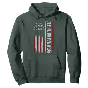 Marine 250th Anniversary Hoodie Retro Patriotic Military Veteran Gift American Flag TS10 Dark Forest Green Print Your Wear