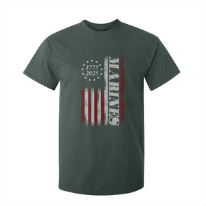 Marine 250th Anniversary T Shirt For Kid Retro Patriotic Military Veteran Gift American Flag TS10 Dark Forest Green Print Your Wear