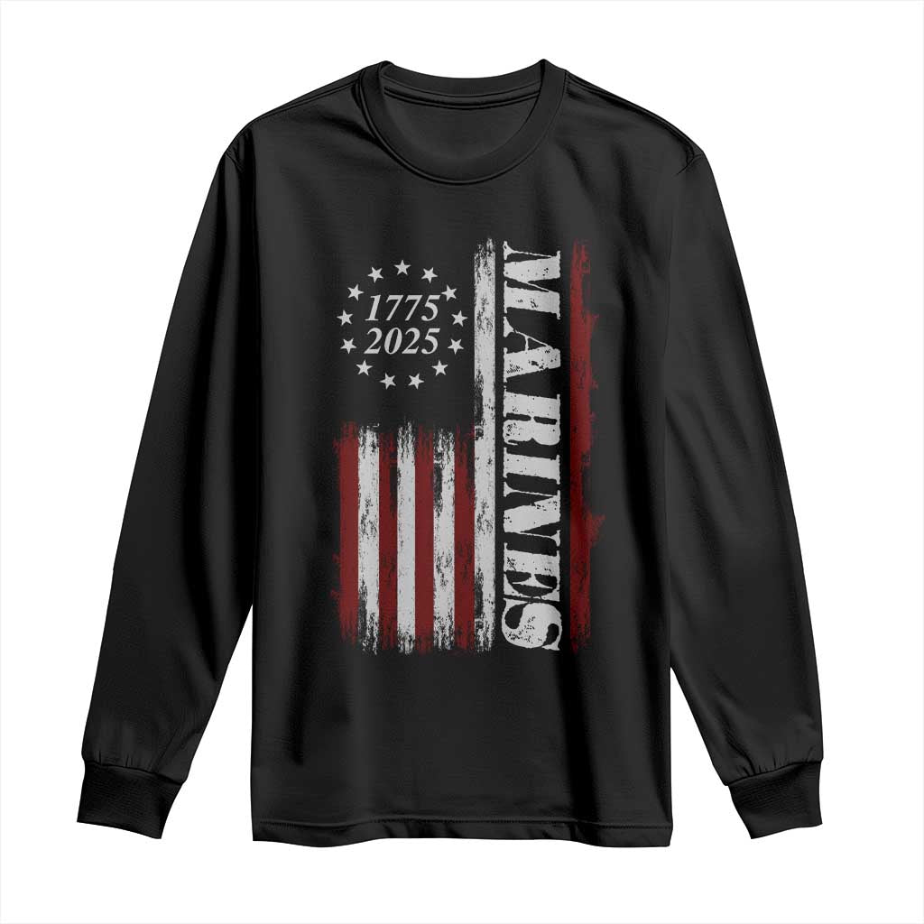 Marine 250th Anniversary Long Sleeve Shirt Retro Patriotic Military Veteran Gift American Flag - Print Your Wear