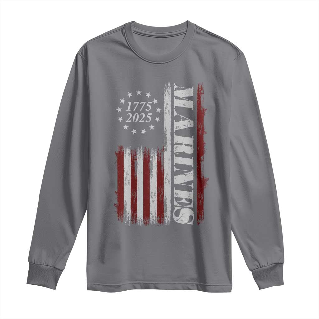 Marine 250th Anniversary Long Sleeve Shirt Retro Patriotic Military Veteran Gift American Flag TS10 Charcoal Print Your Wear