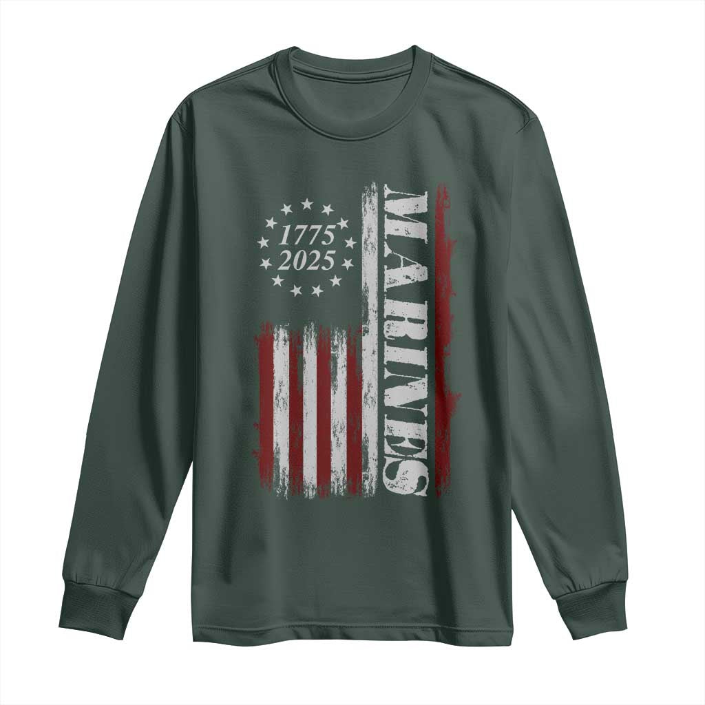 Marine 250th Anniversary Long Sleeve Shirt Retro Patriotic Military Veteran Gift American Flag TS10 Dark Forest Green Print Your Wear