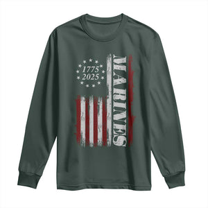 Marine 250th Anniversary Long Sleeve Shirt Retro Patriotic Military Veteran Gift American Flag TS10 Dark Forest Green Print Your Wear