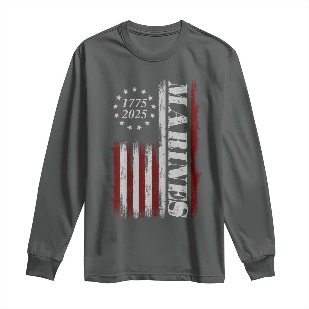 Marine 250th Anniversary Long Sleeve Shirt Retro Patriotic Military Veteran Gift American Flag TS10 Dark Heather Print Your Wear